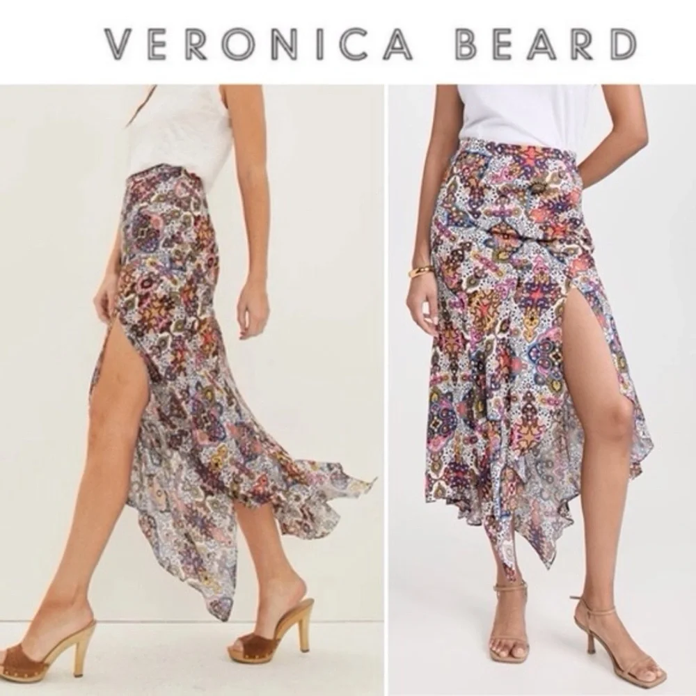 Veronica Beard Crepe Multicolor Mac Tapestry Printed‎ Midi Handkerchief Skirt 6